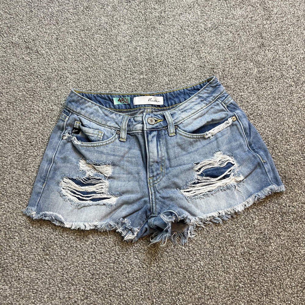 KanCan Denim Jean‎ Shorts Womens 1/24 Blue Distressed Ripped Frayed Hem Cutoff